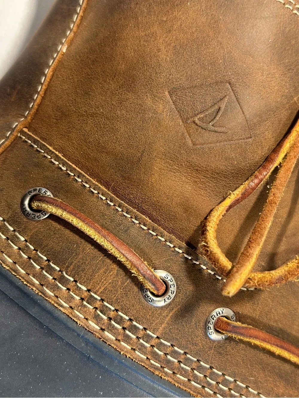 Sperry Waterproof Duck Boots Men’s 12 Brown Leather Rubber Lace Up STS13459
